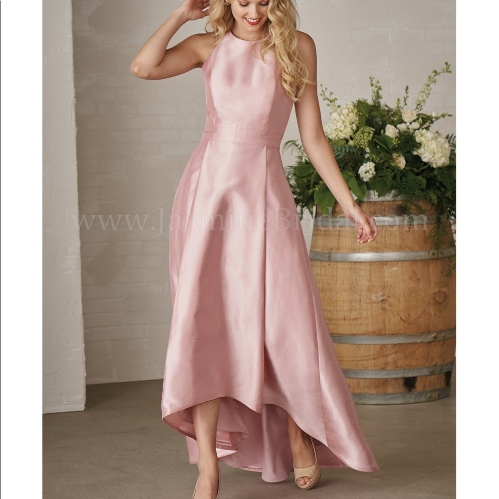 Jasmine Bridesmaids Jb P206014 Misty Pink Satin Back Dupioni High-Low Dress Prom